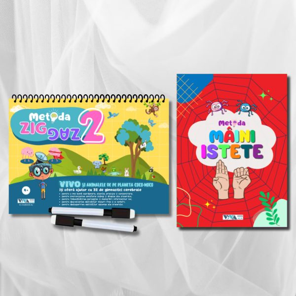 Set „Metoda Zig-Zag 2” + „Metoda Mâini Istete” – exerciții inovatoare pentru antrenarea creierului + 2 markere lavabile