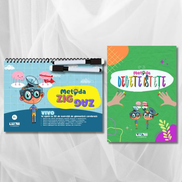 Set „Metoda Zig-Zag” + „Metoda Degete Istețe” – exerciții inovatoare pentru antrenarea creierului + 2 markere ștergabile