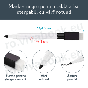 Marker pentru tablă albă, ștergabil, cu vârf rotund, 1 buc, Negru