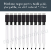 10 markere pentru tablă albă, ștergabile, cu vârf rotund, negre