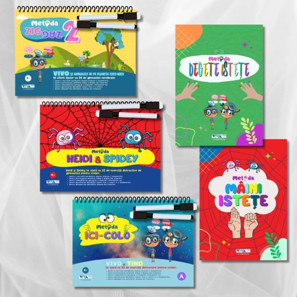 Set 1 „Gimnastică pentru creier”: Zig-Zag 2 | Ici-Colo | Heidi & Spidey | Degete Istețe | Mâini Istețe