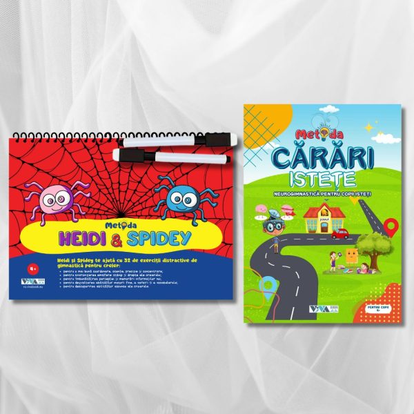 Set „Metoda Heidi & Spidey” + „Metoda Cărări Istețe” – exerciții inovatoare pentru antrenarea creierului + 2 markere ștergabile