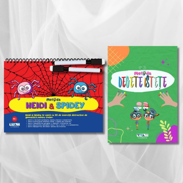 Set „Metoda Heidi & Spidey” + „Metoda Degete Istețe” – exerciții inovatoare pentru antrenarea creierului + 2 markere ștergabile