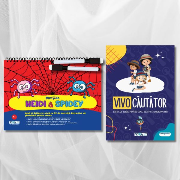 Set „Metoda Heidi & Spidey” + „VivoCăutător” – Exerciții inovatoare pentru dezvoltarea atenției, concentrării și gândirii logice + 2 markere ștergabile