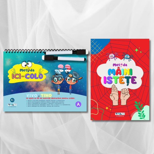 Set "Metoda Ici-Colo" + „Metoda Mâini Istețe” – exerciții inovatoare pentru antrenarea creierului + 2 markere ștergabile