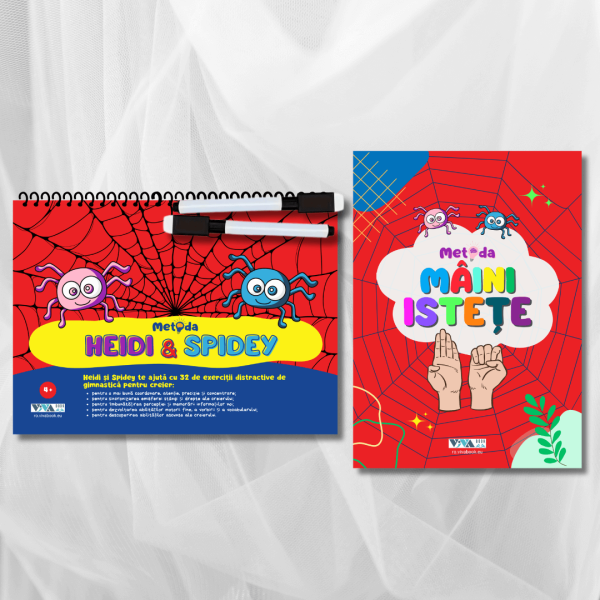 Set „Metoda Heidi & Spidey” + „Metoda Mâini Istețe” – exerciții inovatoare pentru antrenarea creierului + 2 markere ștergabile