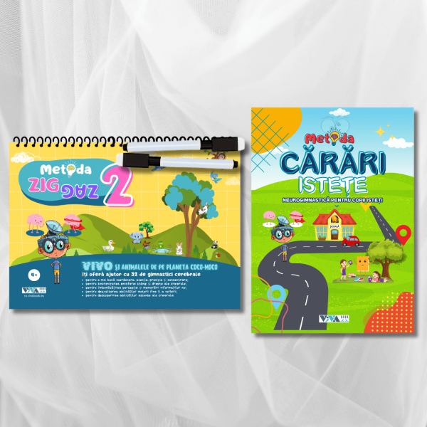Set „Metoda Zig-Zag 2” + „Metoda Cărări Istețe” – exerciții inovatoare pentru antrenarea creierului + 2 markere ștergabile
