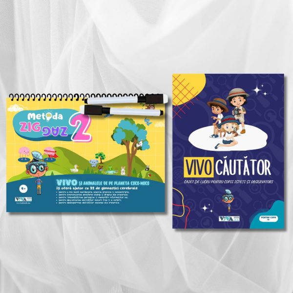 Set „Metoda Zig-Zag 2” + „VivoCăutător” – Exerciții inovatoare pentru dezvoltarea atenției, concentrării și gândirii logice + 2 markere ștergabile