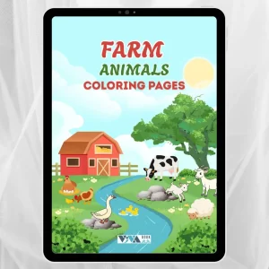 Farm Animals Coloring Book – Animalele de la fermă: Planșe de colorat, creativitate și relaxare, Copii 3+, Format digital PDF pentru imprimare A4