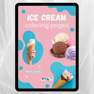 Ice Cream Coloring Book – Delicii înghețate: Planșe de colorat, creativitate și relaxare, Copii 3+, Format digital PDF pentru imprimare A4