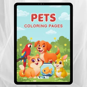 Pets Coloring Book – Animaluțe de companie: Planșe de colorat, creativitate și relaxare, Copii 3+, Format digital PDF pentru imprimare A4