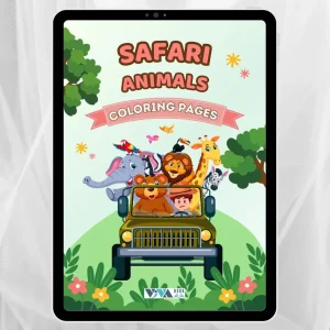 Safari Animals Coloring Book – Animalele din safari: Planșe de colorat, creativitate și relaxare, Copii 3+, Format digital PDF pentru imprimare A4