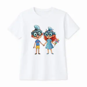Tricou cu imprimeu „Vivo și Viva”, Pentru copii, Alb, Din bumbac, Design original de la Vivabook