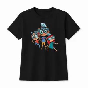 Tricou cu imprimeu „Vivo, Viva și Tino”, Pentru copii, Negru, Din bumbac, Design original de la Vivabook
