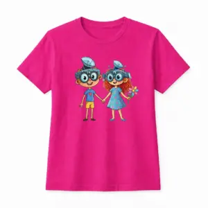 Tricou cu imprimeu „Vivo și Viva”, Pentru copii, Ciclam, Din bumbac, Design original de la Vivabook