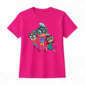 Tricou cu imprimeu „Vivo, Viva și Tino”, Pentru copii, Ciclam, Din bumbac, Design original de la Vivabook