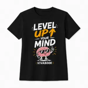 Tricou cu mesajul „Level Up Your Mind”, Pentru copii, Negru, Din bumbac, Design original de la Vivabook