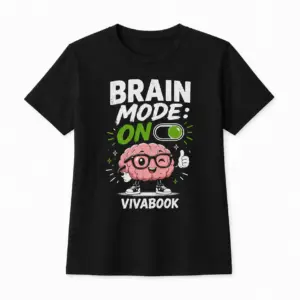 Tricou cu mesajul „Brain Mode ON”, Pentru copii, Negru, Din bumbac, Design original de la Vivabook