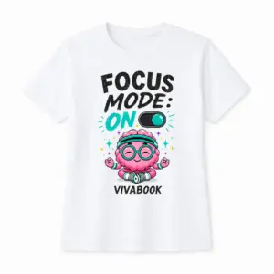 Tricou cu mesajul „Focus Mode ON”, Pentru copii, Alb, Din bumbac, Design original de la Vivabook