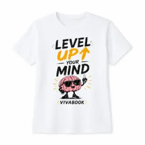 Tricou cu mesajul „Level Up Your Mind”, Pentru copii, Alb, Din bumbac, Design original de la Vivabook